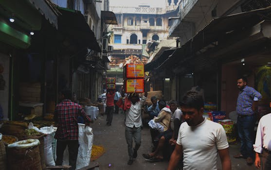 a local farmer’s market bustling with activity